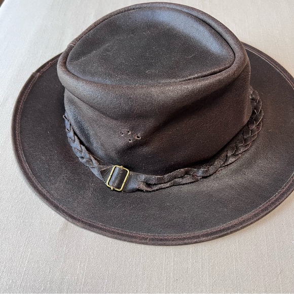 Overlander Genuine Leather Outback Hat XL Brown Aussie Bush Fedora - Picture 3 of 12